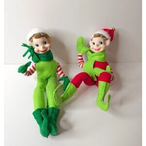 Set of 2 The Vermont Country Store Original 12" Pixie Elves Elf Shelf Sitters